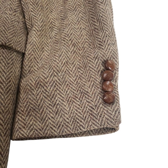 Vtg Harris Tweed Blazer Mens Brown Beige 44 Pure Scottish Wool Herringbone Tweed - Picture 6 of 16